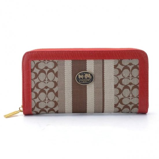 Coach Legacy Accordion Zip In Signature Large Red Khaki Wallets EGM | Women - Click Image to Close